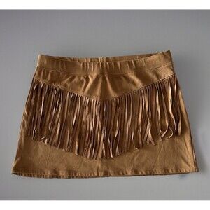 Baccini Faux Suede Mini Skirt Fringe Size Large Tan Cowgirl Western Country Chic